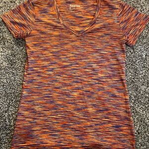 Reebok Women's Space-Dye V-Neck Tee in Orange and Purple